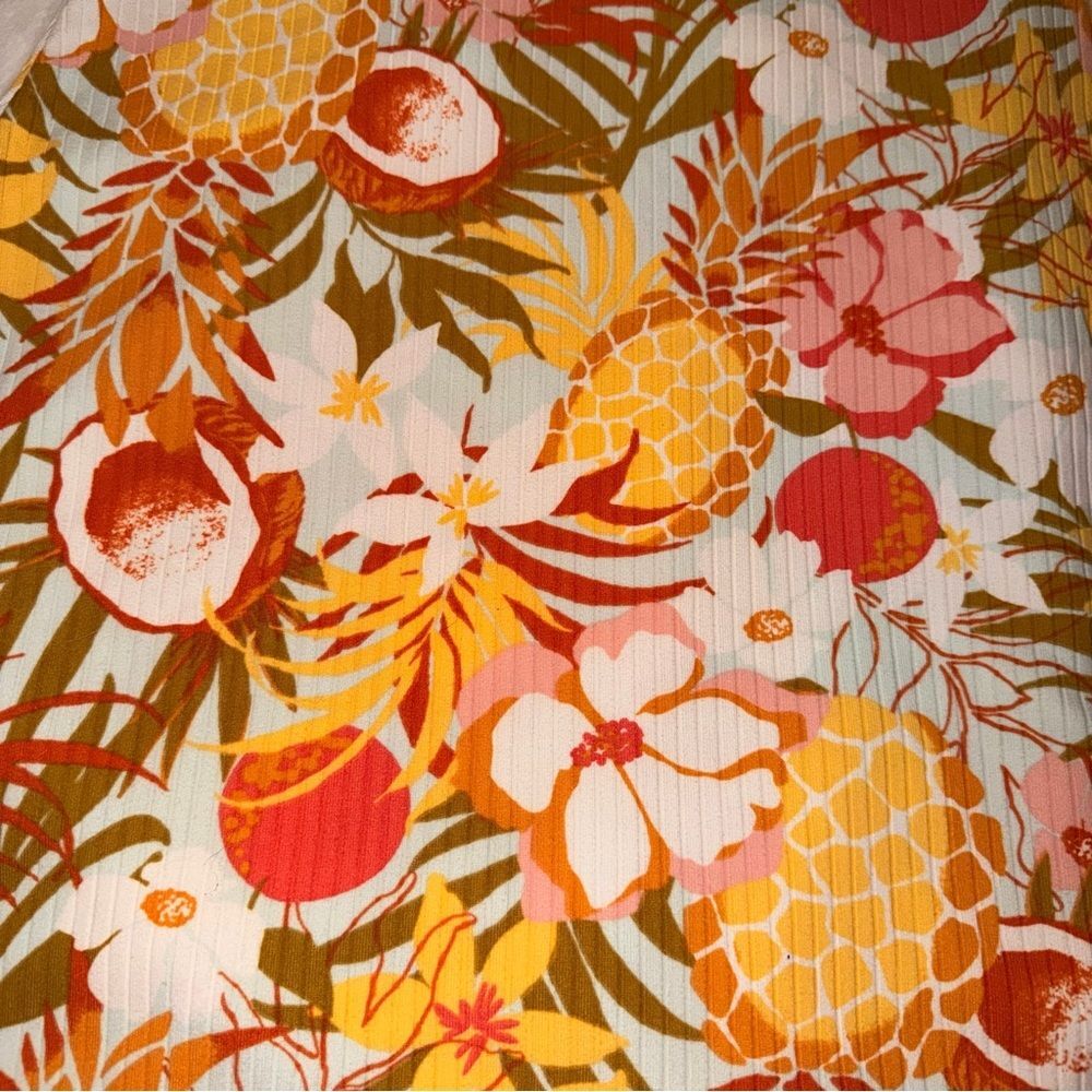 Allison Brittney Tropical Pineapple Floral Fit Flare Mini Dress Small Boho Retro - Picture 4 of 6
